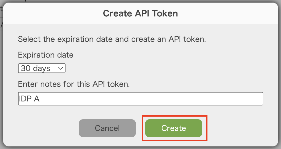 Screenshot: Setting up the details of the API Token.
