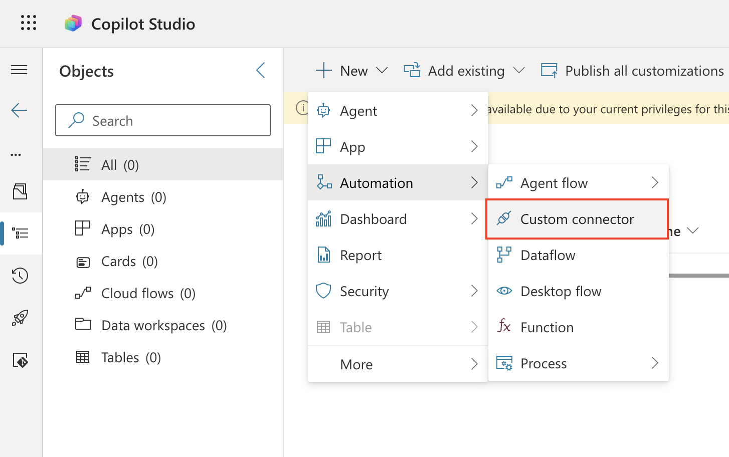 ソリューションにCustom connectorを追加する画面