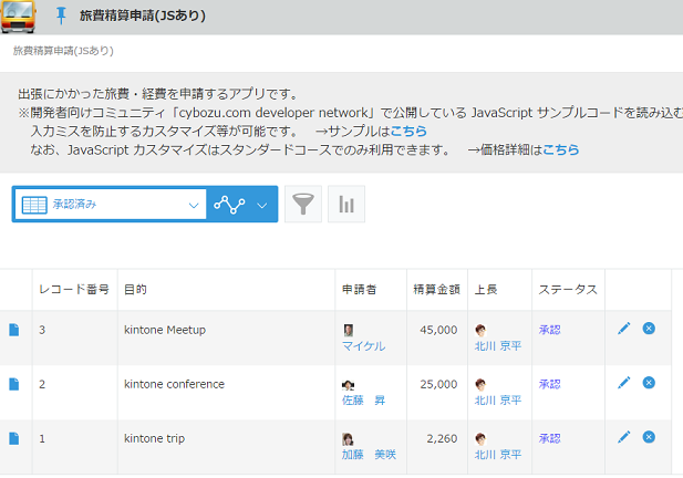 全レコードが承認されたレコード一覧の画面
