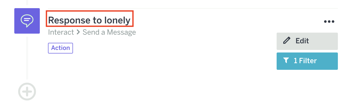 アクション名を「Response to lonely」に変更している
