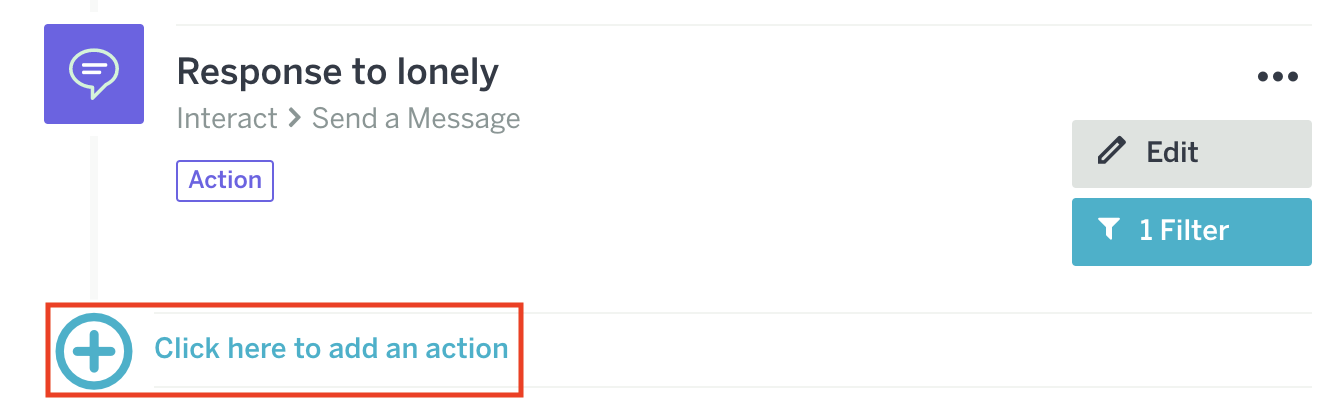[Click here to add an action] が枠線で囲まれている
