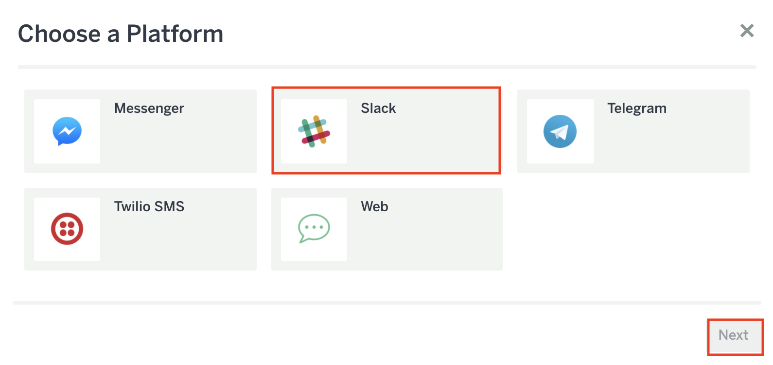 Slackが選択されている
