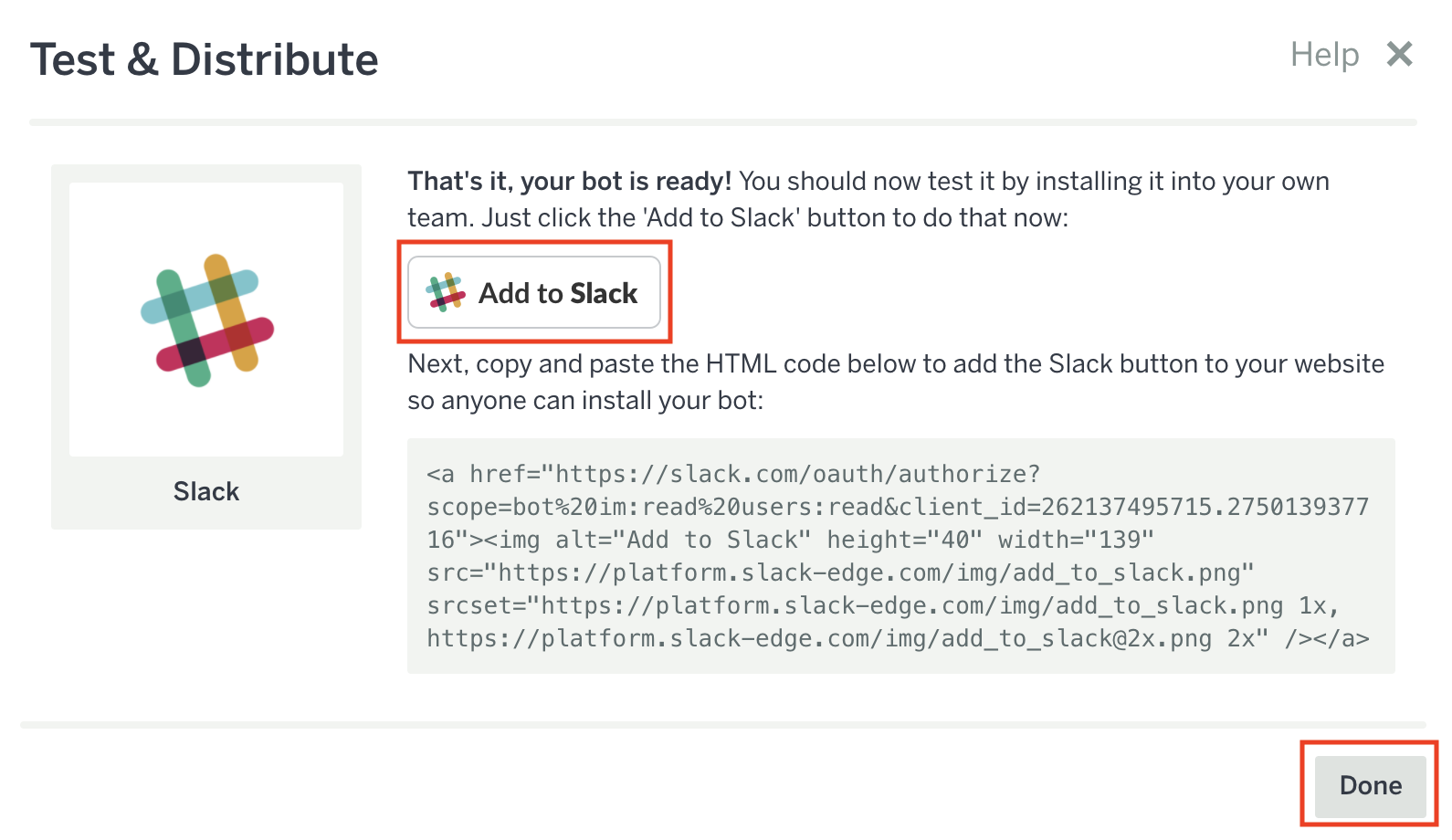 [Add to Slack] が枠線で囲まれている