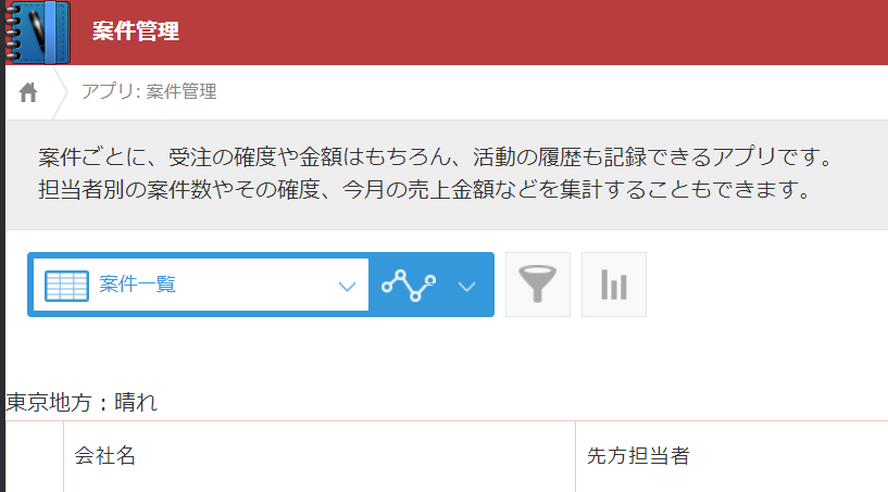 kintone画面に天気が表示されるイメージ