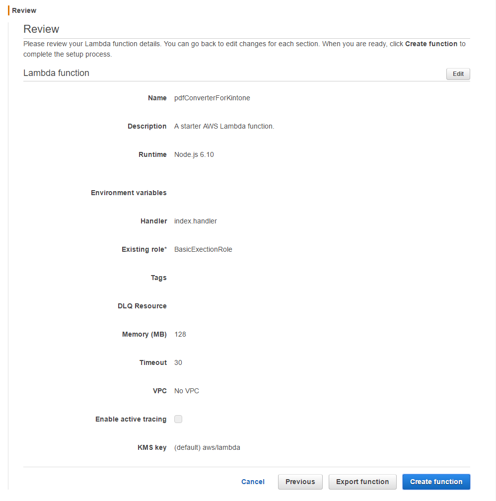 「Create function」ボタンが表示されている