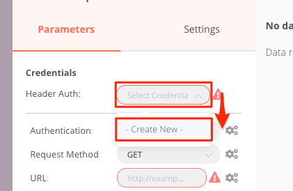 「Select Credentials」から「Create New」をクリックする