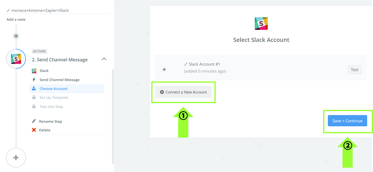 「Choose Account」で「Connect a New Account」をクリックする画面