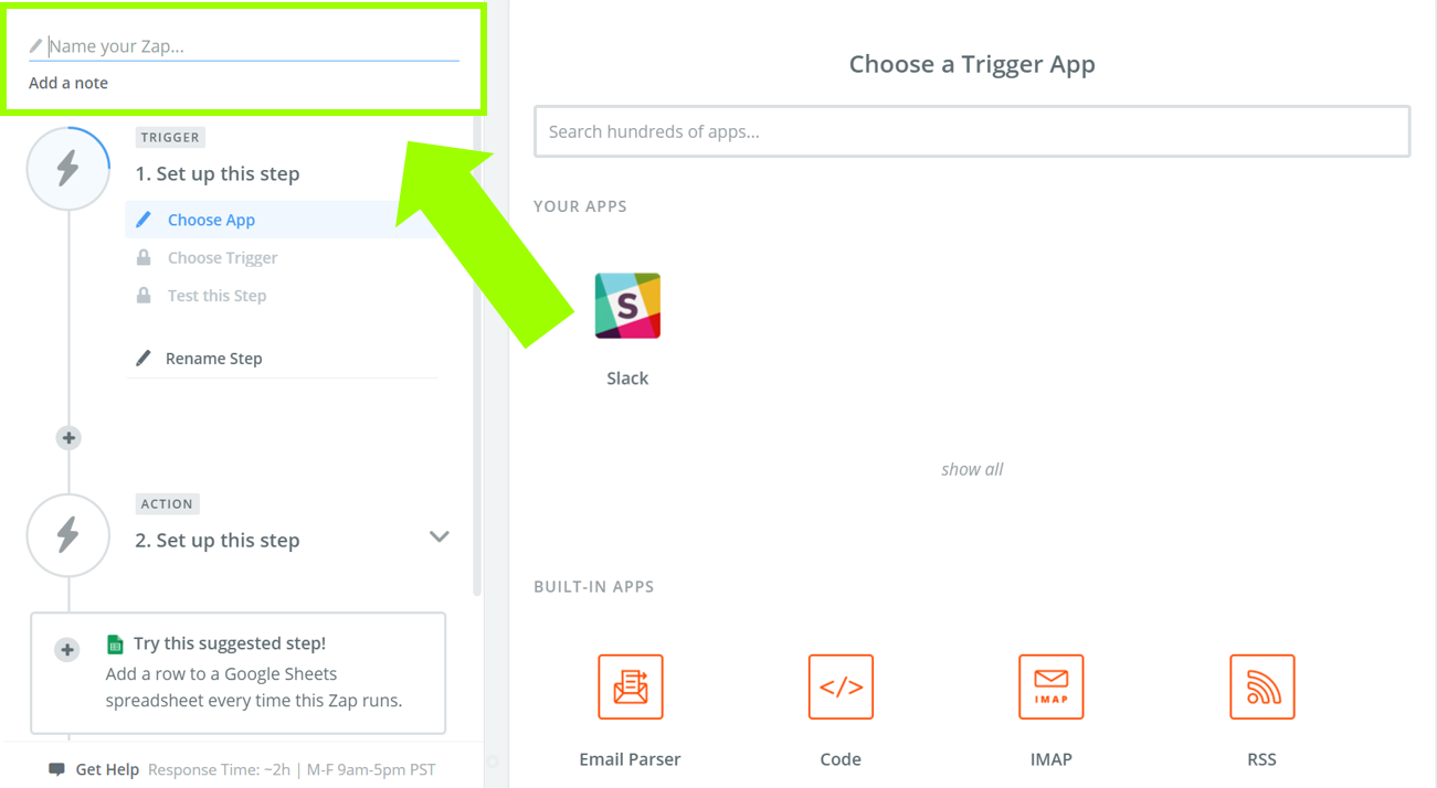 「Name your Zap」にタイトルを入力する画面