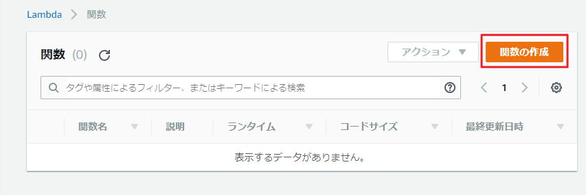 Lambda関数作成をクリック