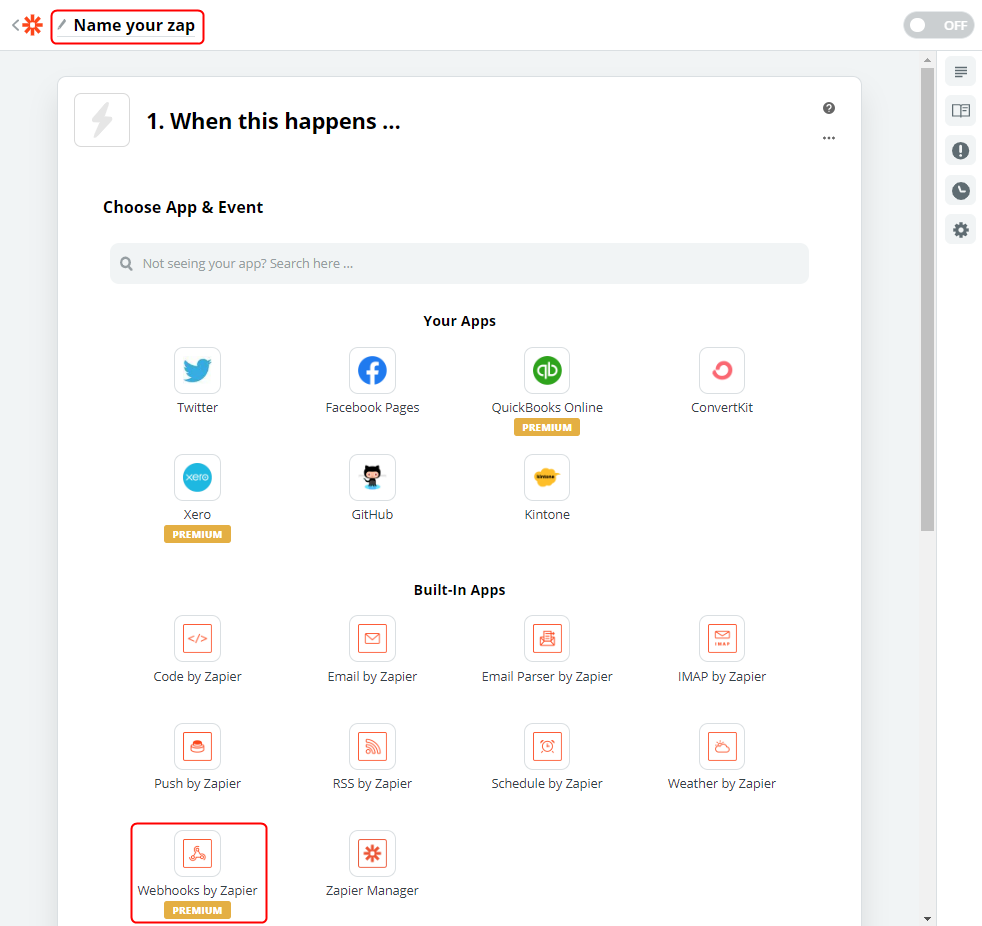「Webhooks by Zapier」をクリック