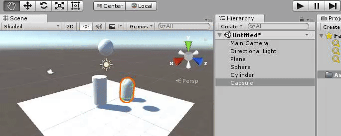 unityで物体が衝突するgif画像