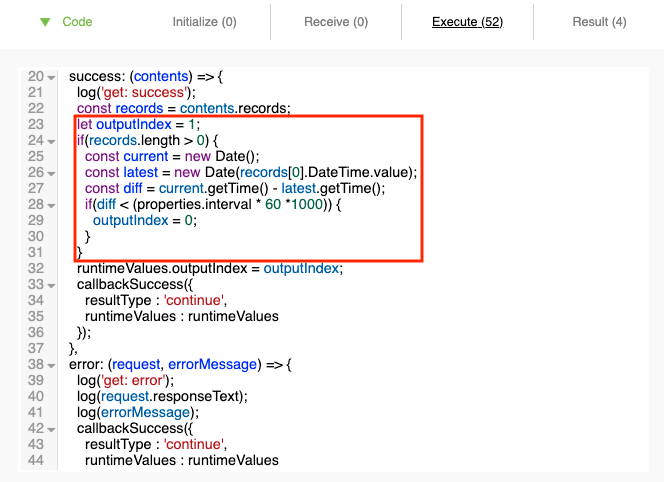 runtimeValuesプロパティにコネクタ番号を指定しているソース部分の画像