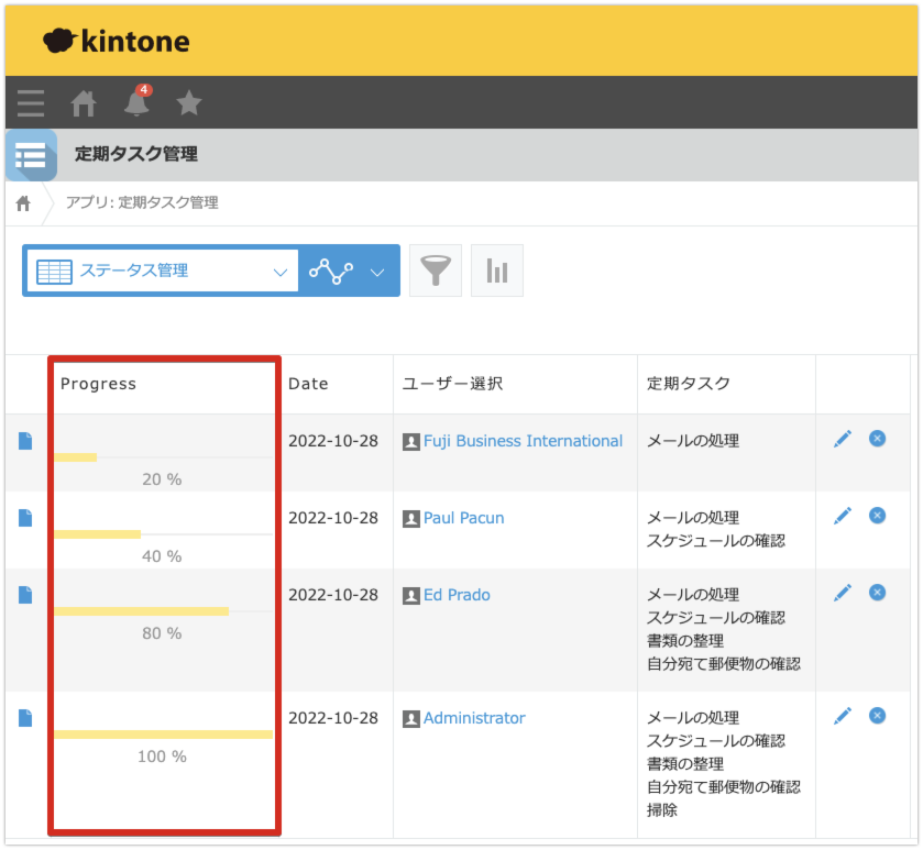「Progress」にプログレスバーが表示されている