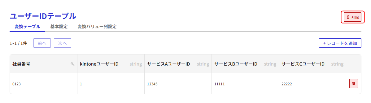 変換テーブルを削除する方法2