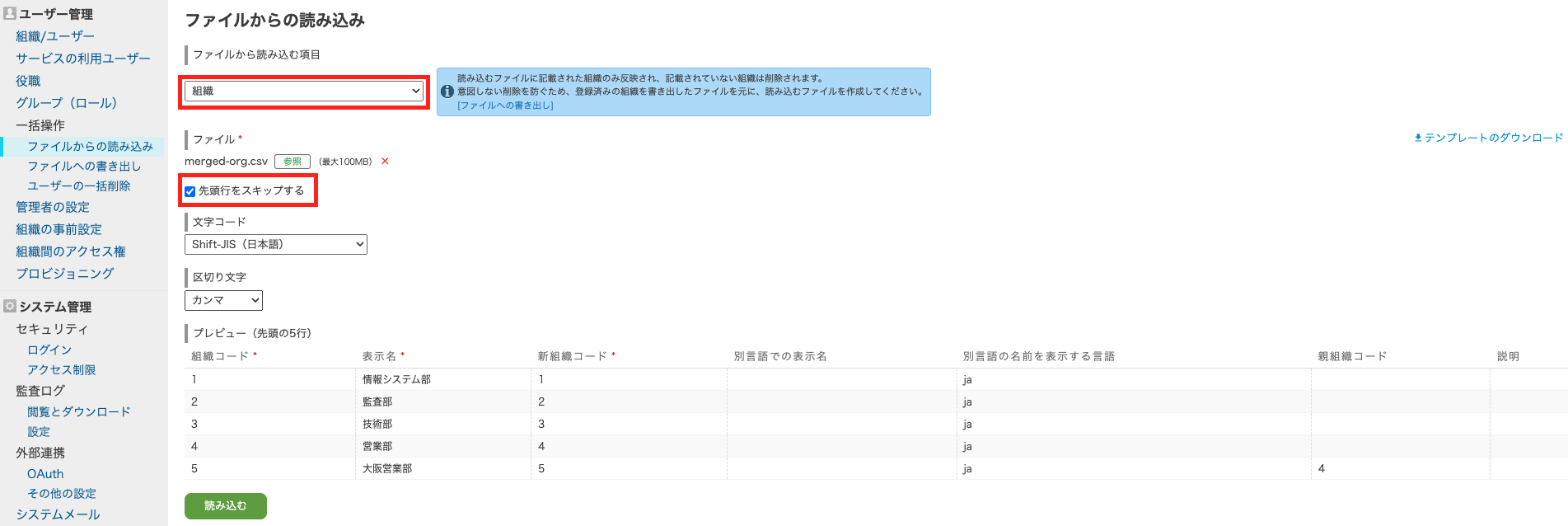 統合した組織データ