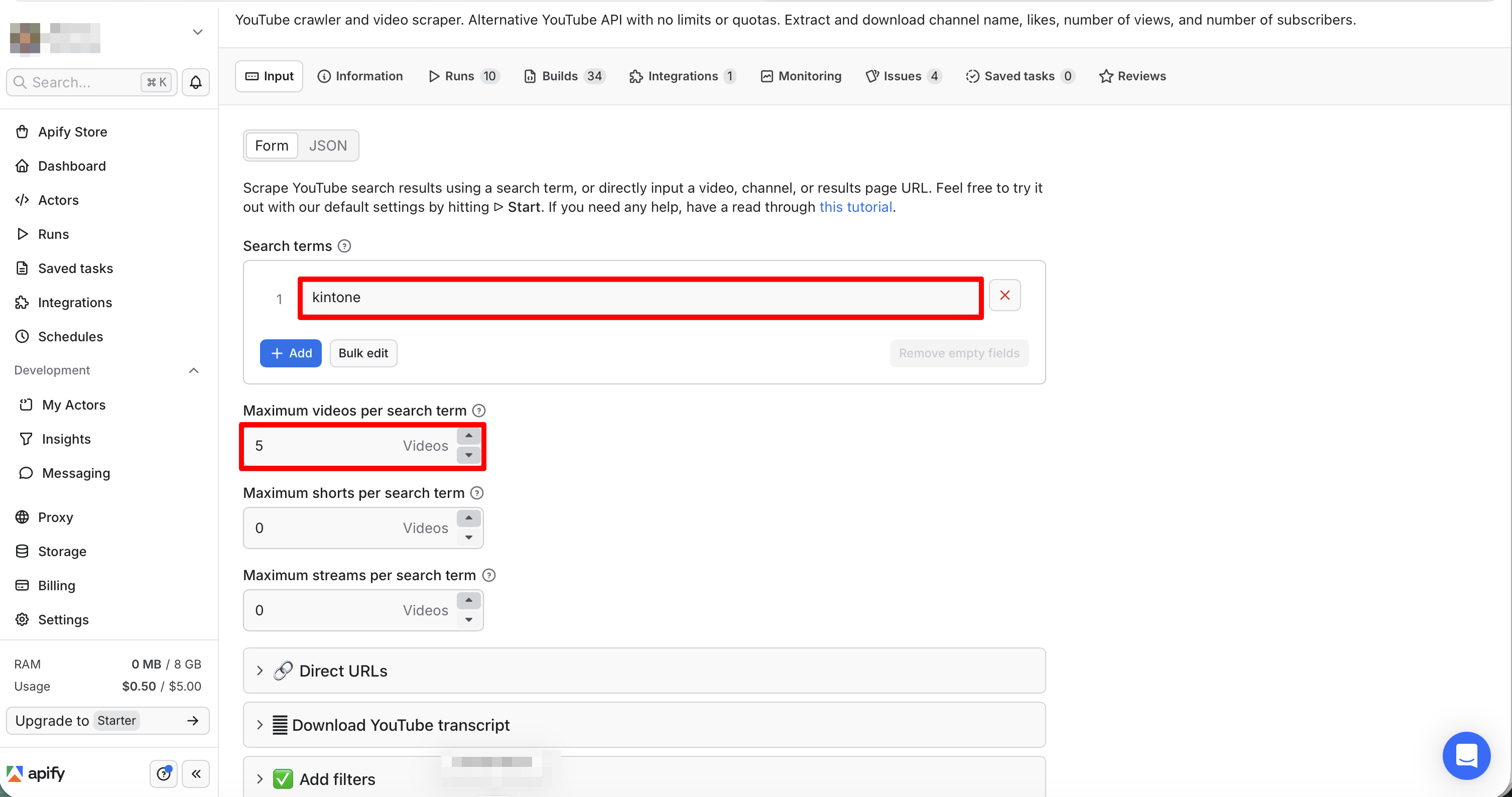YouTube Scraperの設定