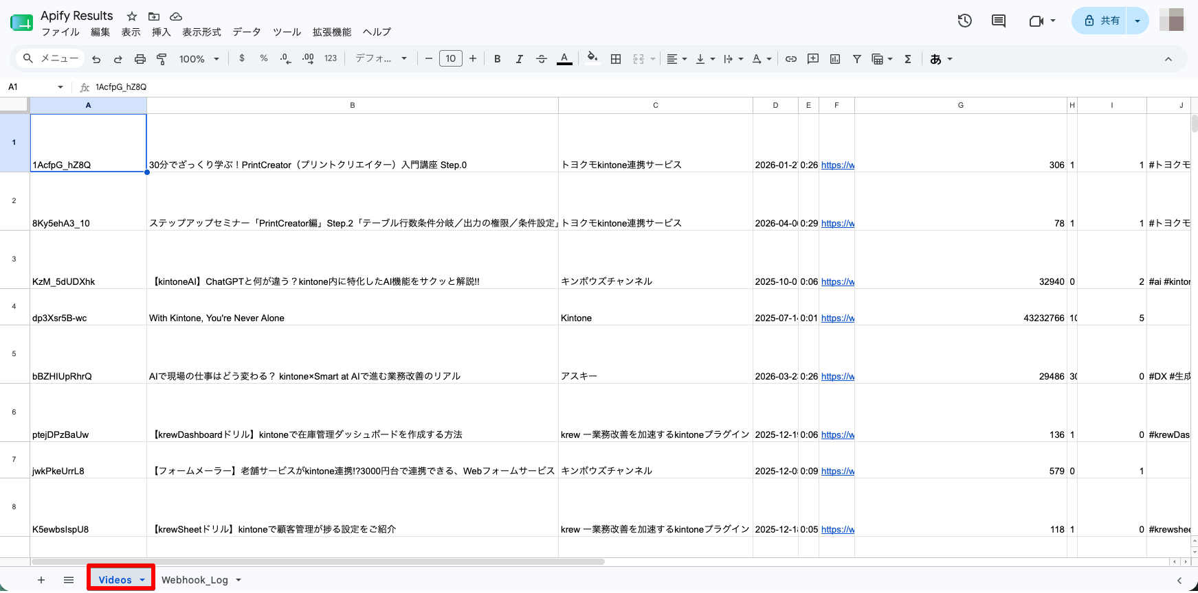動画リストの表示
