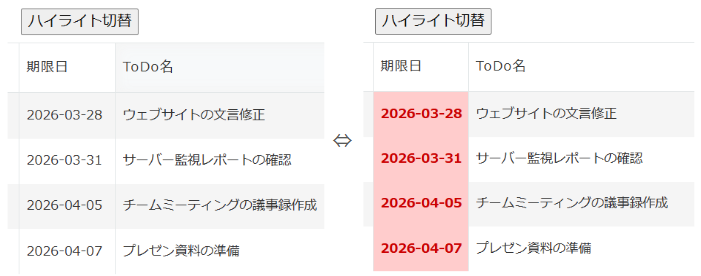 ハイライト切替ボタンで一覧画面のスタイルをトグルしている