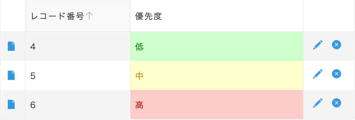 条件書式が適用されたレコード一覧画面