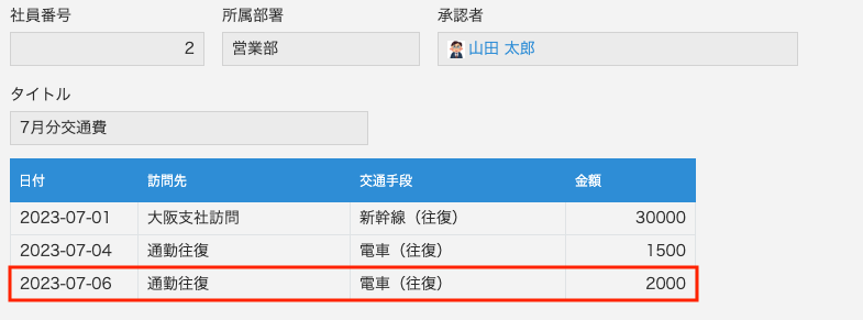 更新されたレコードの詳細画面1